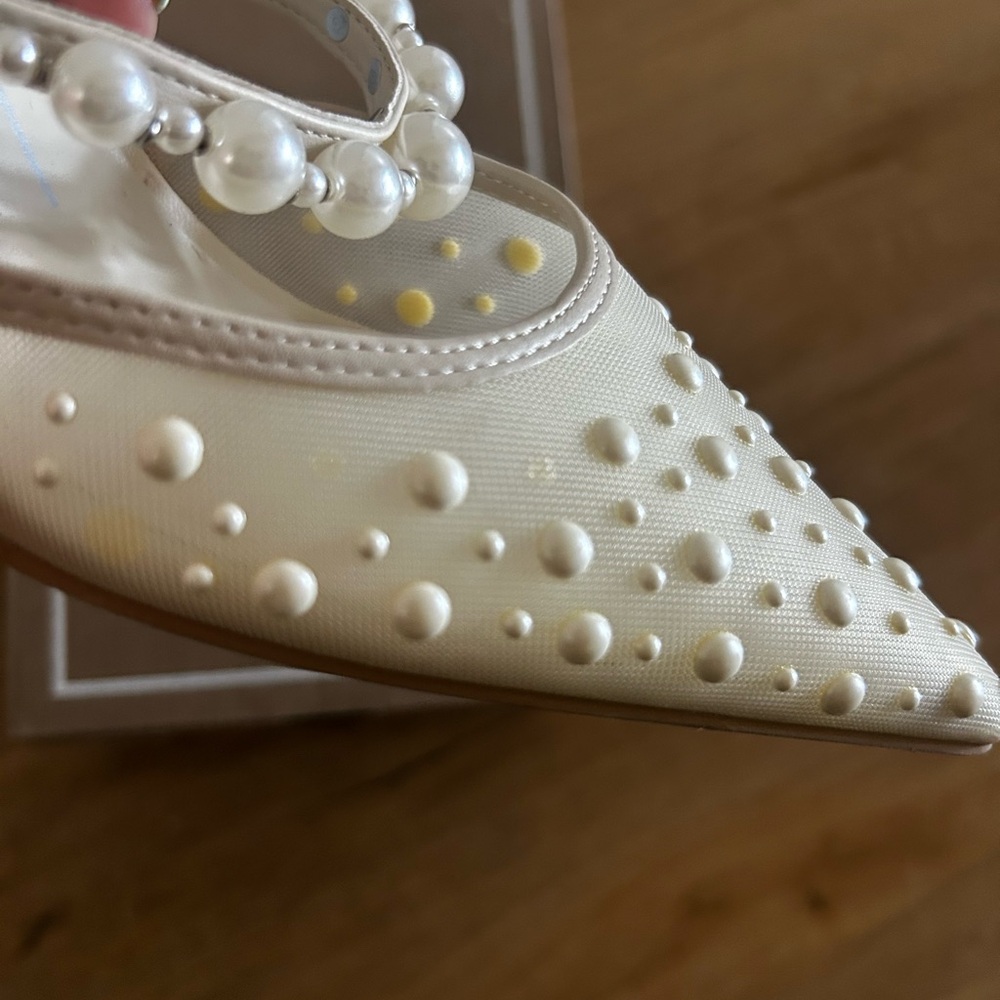 Dolce Vita Cream Stiletto Heels with Studded T-Strap - Picture 3 of 6